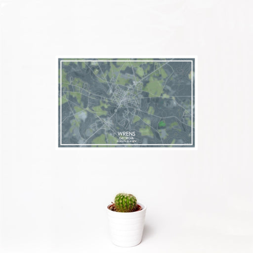 12x18 Wrens Georgia Map Print Landscape Orientation in Afternoon Style With Small Cactus Plant in White Planter