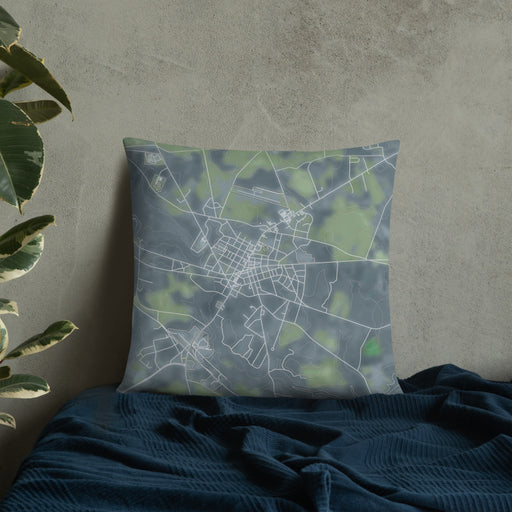 Custom Wrens Georgia Map Throw Pillow in Afternoon on Bedding Against Wall