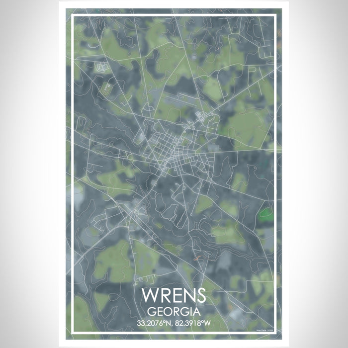 Wrens Georgia Map Print Portrait Orientation in Afternoon Style With Shaded Background