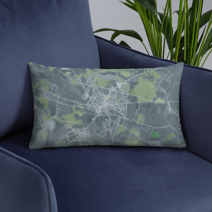 Custom Wrens Georgia Map Throw Pillow in Afternoon on Blue Colored Chair