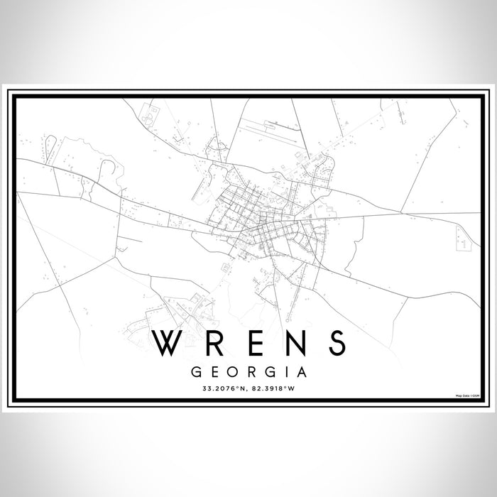 Wrens Georgia Map Print Landscape Orientation in Classic Style With Shaded Background