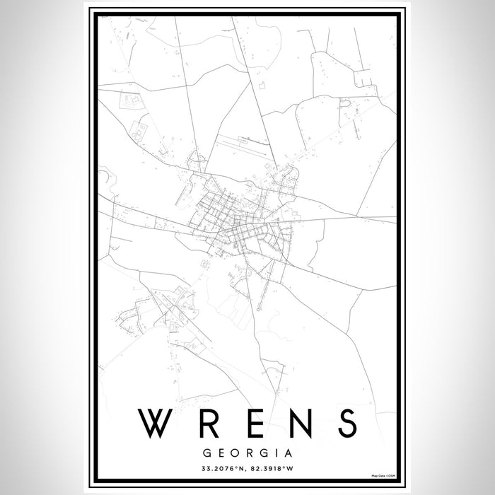 Wrens Georgia Map Print Portrait Orientation in Classic Style With Shaded Background
