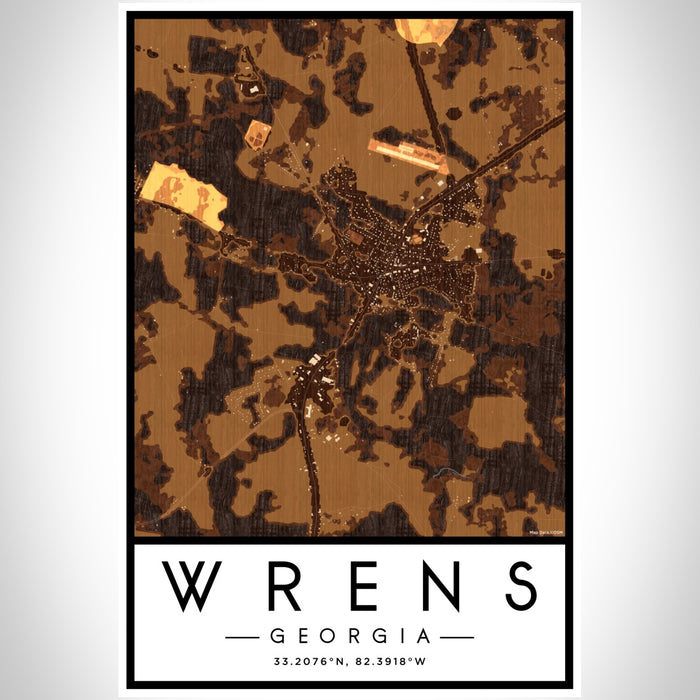 Wrens Georgia Map Print Portrait Orientation in Ember Style With Shaded Background