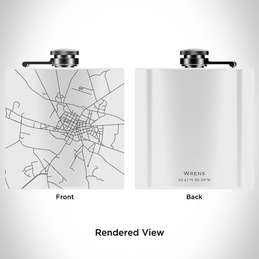 Rendered View of Wrens Georgia Map Engraving on 6oz Stainless Steel Flask in White