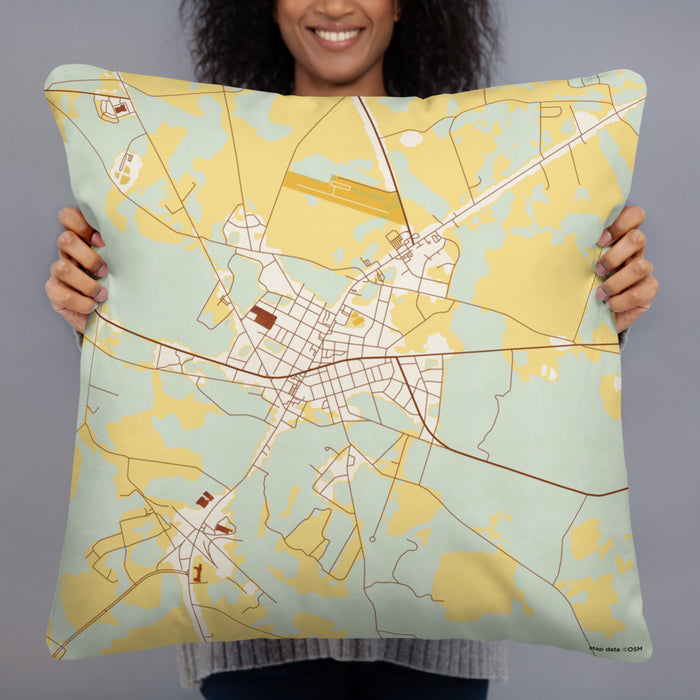 Person holding 22x22 Custom Wrens Georgia Map Throw Pillow in Woodblock