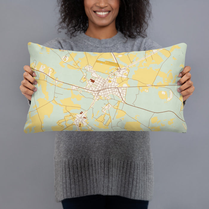 Person holding 20x12 Custom Wrens Georgia Map Throw Pillow in Woodblock