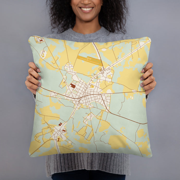 Person holding 18x18 Custom Wrens Georgia Map Throw Pillow in Woodblock