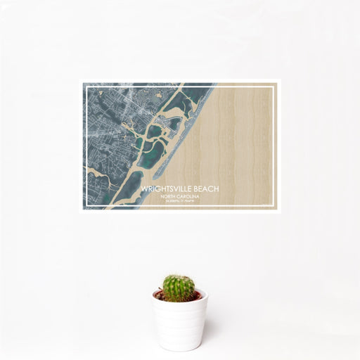 12x18 Wrightsville Beach North Carolina Map Print Landscape Orientation in Afternoon Style With Small Cactus Plant in White Planter