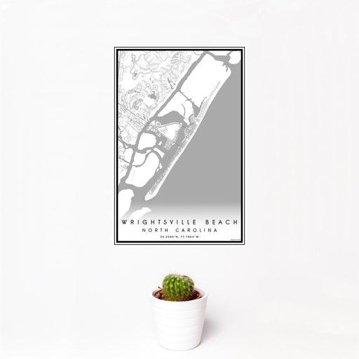 12x18 Wrightsville Beach North Carolina Map Print Portrait Orientation in Classic Style With Small Cactus Plant in White Planter