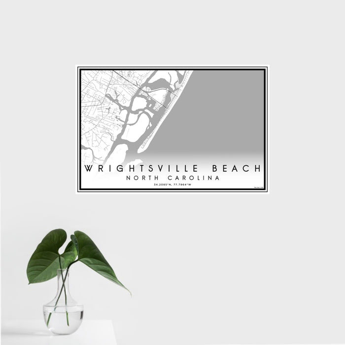 16x24 Wrightsville Beach North Carolina Map Print Landscape Orientation in Classic Style With Tropical Plant Leaves in Water