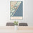 24x36 Wrightsville Beach North Carolina Map Print Portrait Orientation in Woodblock Style Behind 2 Chairs Table and Potted Plant