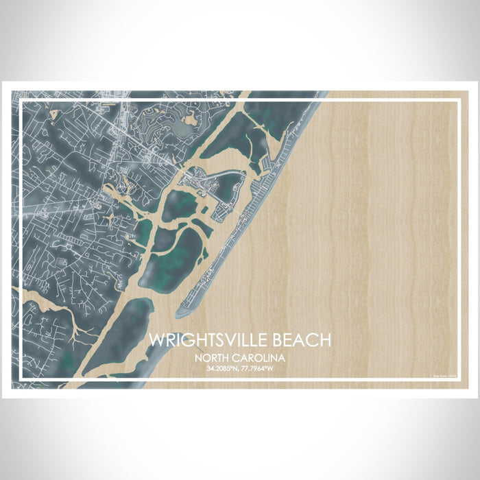 Wrightsville Beach North Carolina Map Print Landscape Orientation in Afternoon Style With Shaded Background