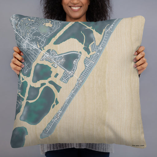 Person holding 22x22 Custom Wrightsville Beach North Carolina Map Throw Pillow in Afternoon