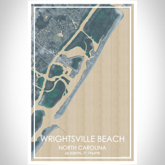 Wrightsville Beach North Carolina Map Print Portrait Orientation in Afternoon Style With Shaded Background