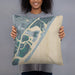 Person holding 18x18 Custom Wrightsville Beach North Carolina Map Throw Pillow in Afternoon