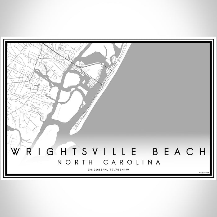 Wrightsville Beach North Carolina Map Print Landscape Orientation in Classic Style With Shaded Background