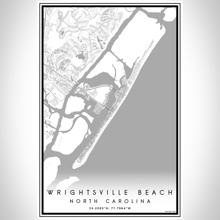 Wrightsville Beach North Carolina Map Print Portrait Orientation in Classic Style With Shaded Background