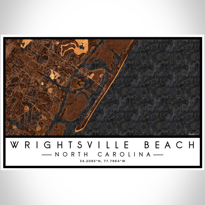 Wrightsville Beach North Carolina Map Print Landscape Orientation in Ember Style With Shaded Background