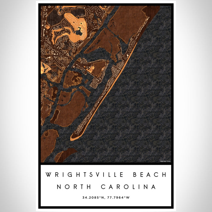 Wrightsville Beach North Carolina Map Print Portrait Orientation in Ember Style With Shaded Background