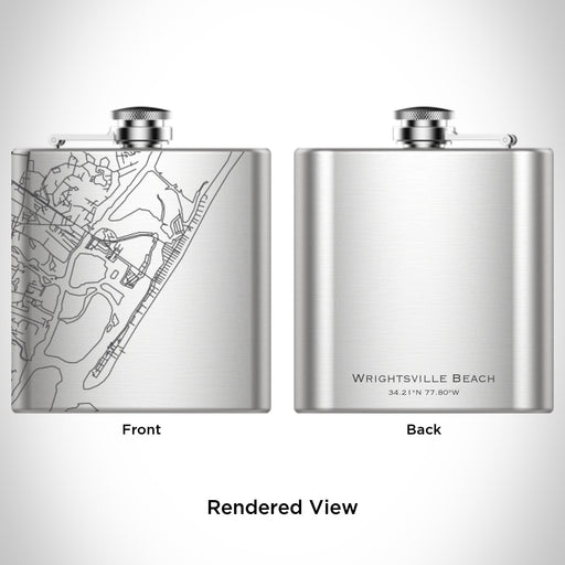 Rendered View of Wrightsville Beach North Carolina Map Engraving on 6oz Stainless Steel Flask