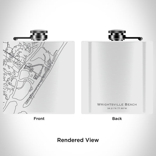 Rendered View of Wrightsville Beach North Carolina Map Engraving on 6oz Stainless Steel Flask in White