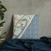 Custom Wrightsville Beach North Carolina Map Throw Pillow in Woodblock on Bedding Against Wall