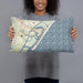 Person holding 20x12 Custom Wrightsville Beach North Carolina Map Throw Pillow in Woodblock