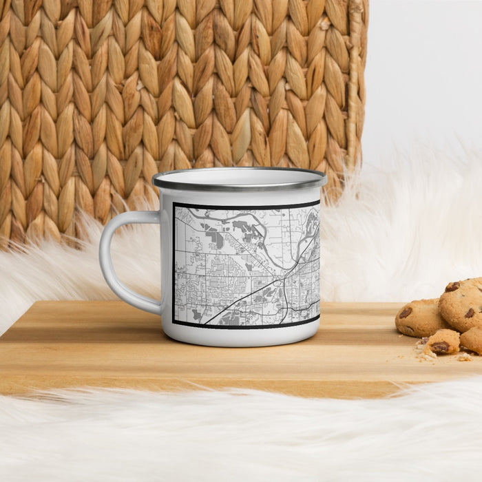Left View Custom Wyoming Michigan Map Enamel Mug in Classic on Table Top