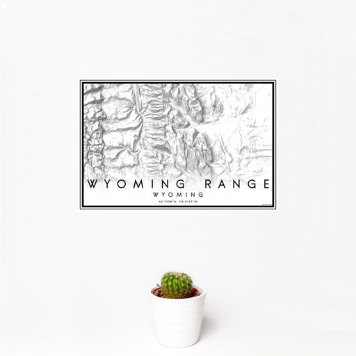 12x18 Wyoming Range Wyoming Map Print Landscape Orientation in Classic Style With Small Cactus Plant in White Planter