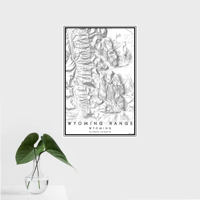 16x24 Wyoming Range Wyoming Map Print Portrait Orientation in Classic Style With Tropical Plant Leaves in Water