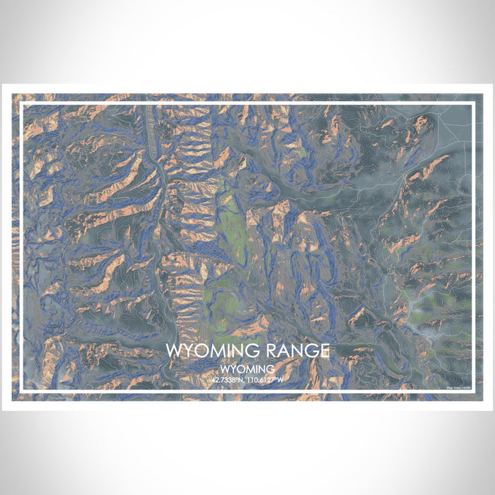Wyoming Range Wyoming Map Print Landscape Orientation in Afternoon Style With Shaded Background