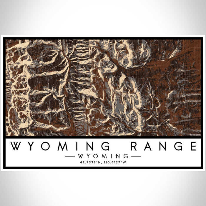 Wyoming Range Wyoming Map Print Landscape Orientation in Ember Style With Shaded Background