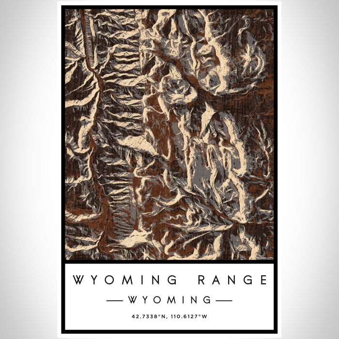 Wyoming Range Wyoming Map Print Portrait Orientation in Ember Style With Shaded Background