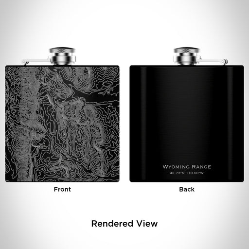 Rendered View of Wyoming Range Wyoming Map Engraving on 6oz Stainless Steel Flask in Black