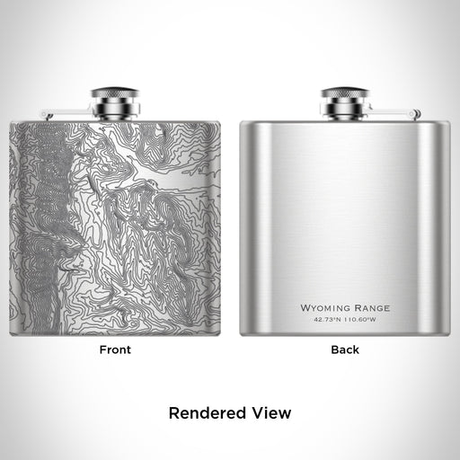 Rendered View of Wyoming Range Wyoming Map Engraving on 6oz Stainless Steel Flask