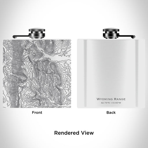 Rendered View of Wyoming Range Wyoming Map Engraving on 6oz Stainless Steel Flask in White
