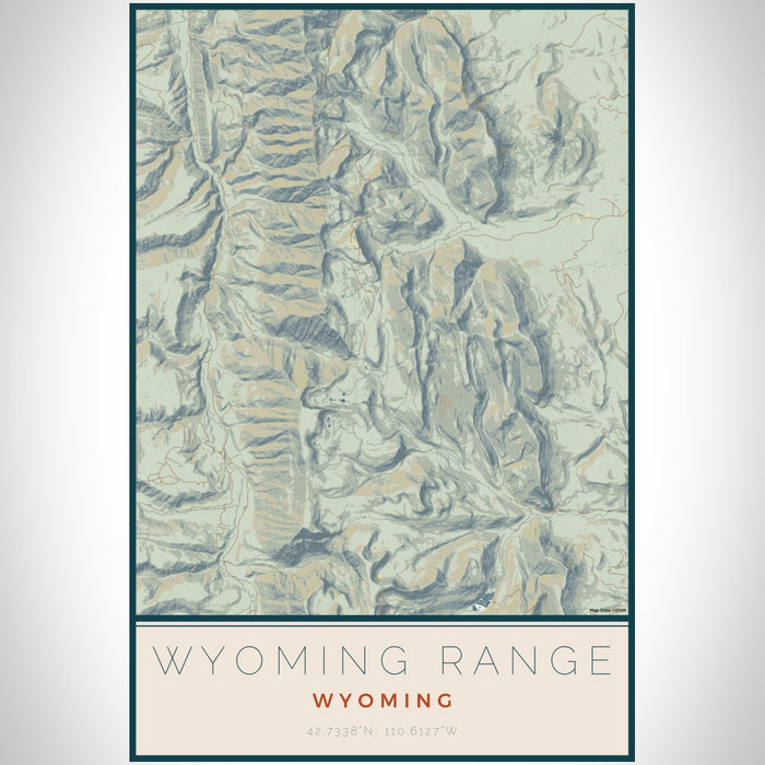 Wyoming Range Wyoming Map Print Portrait Orientation in Woodblock Style With Shaded Background
