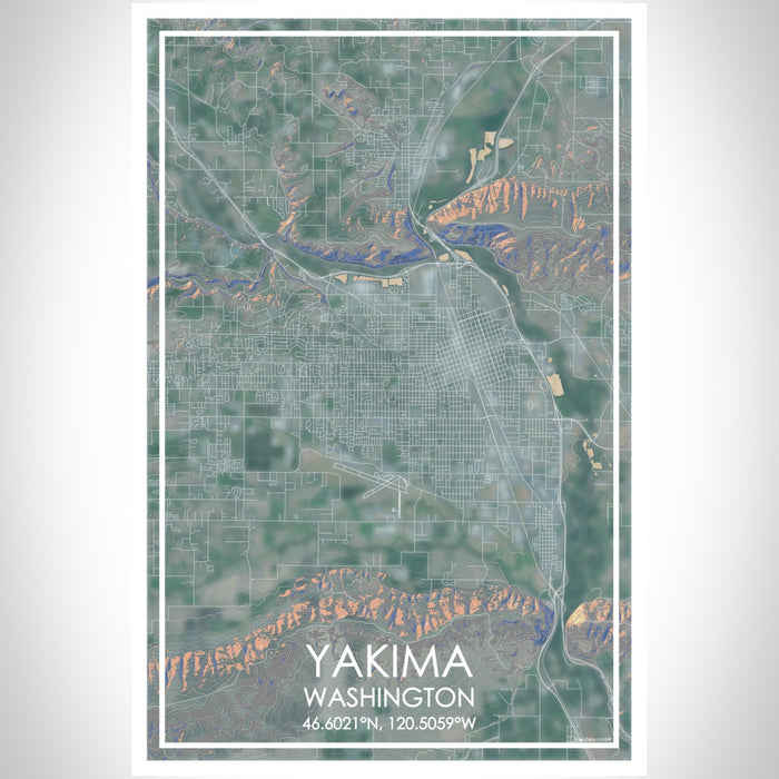 Yakima Washington Map Print Portrait Orientation in Afternoon Style With Shaded Background