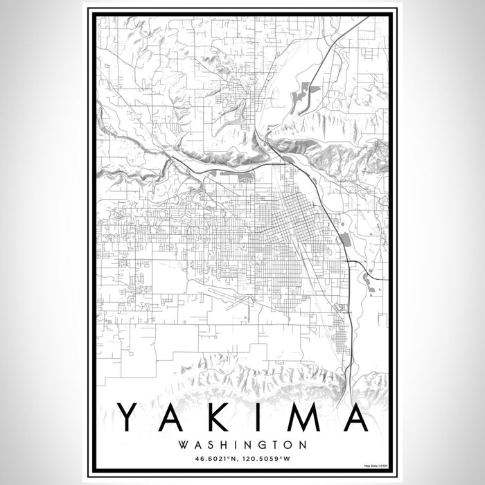 Yakima Washington Map Print Portrait Orientation in Classic Style With Shaded Background