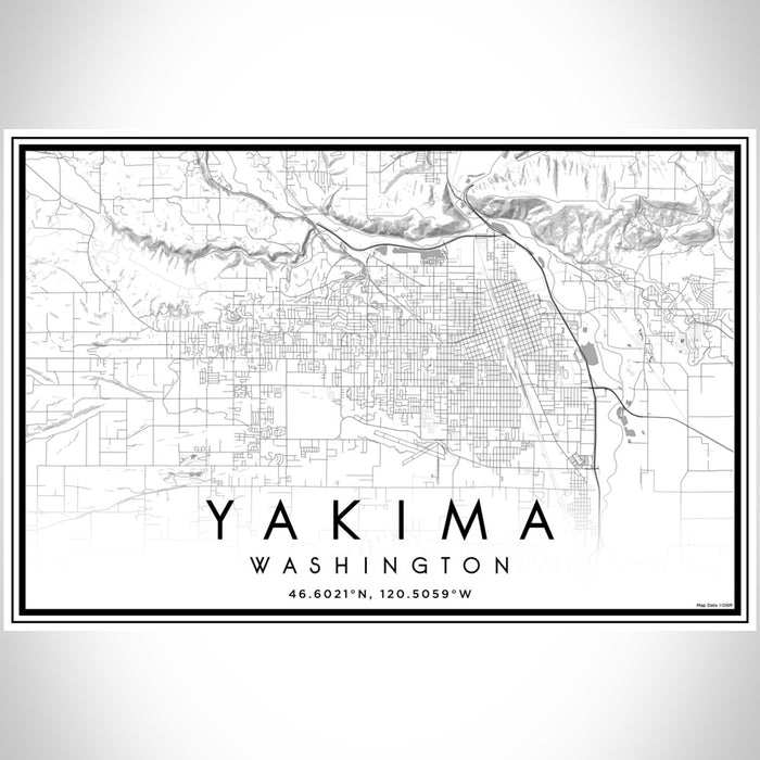 Yakima Washington Map Print Landscape Orientation in Classic Style With Shaded Background