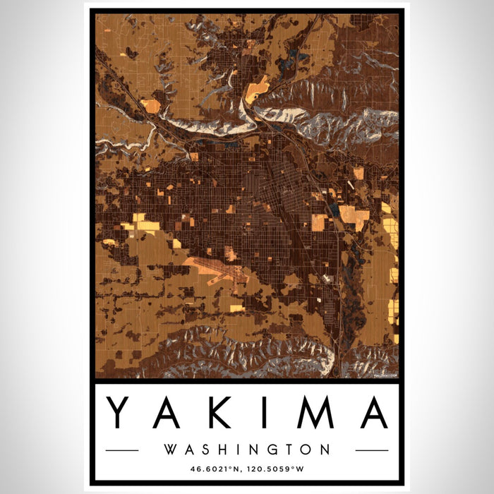 Yakima Washington Map Print Portrait Orientation in Ember Style With Shaded Background