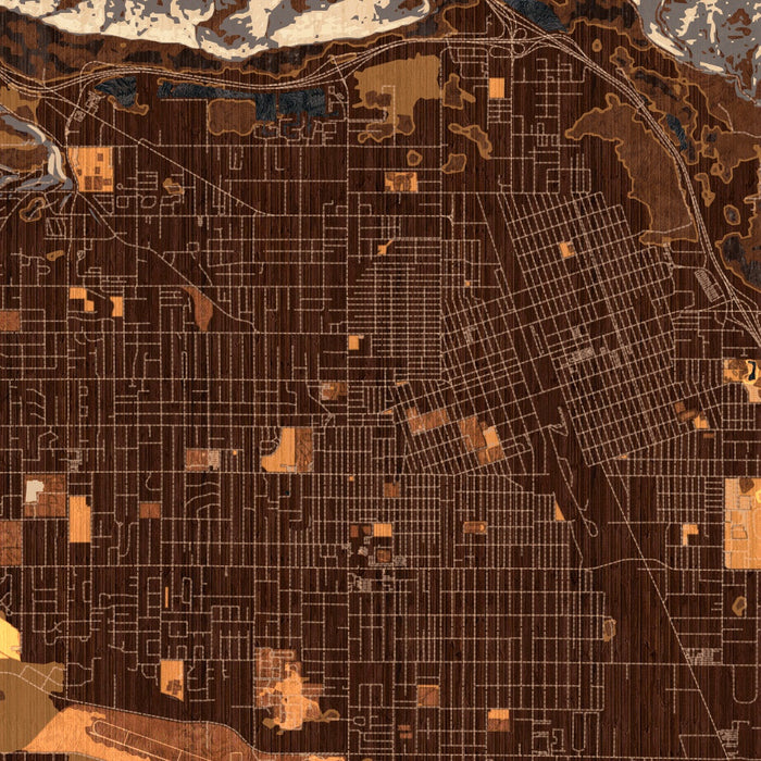 Yakima Washington Map Print in Ember Style Zoomed In Close Up Showing Details