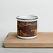 Front View Custom Yakima Washington Map Enamel Mug in Ember on Cutting Board