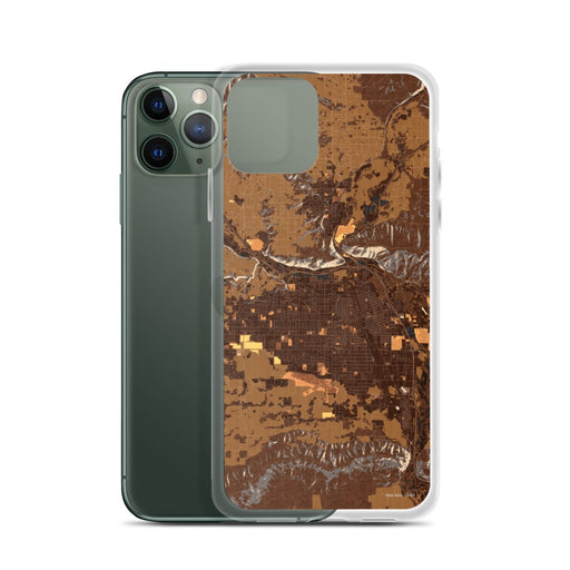 Custom Yakima Washington Map Phone Case in Ember on Table with Laptop and Plant