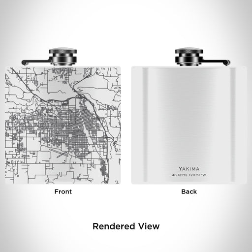 Rendered View of Yakima Washington Map Engraving on 6oz Stainless Steel Flask in White