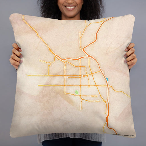 Person holding 22x22 Custom Yakima Washington Map Throw Pillow in Watercolor