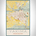 Yakima Washington Map Print Portrait Orientation in Woodblock Style With Shaded Background