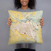 Person holding 18x18 Custom Yakima Washington Map Throw Pillow in Woodblock