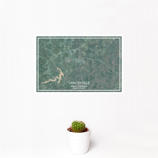 12x18 Yanceyville North Carolina Map Print Landscape Orientation in Afternoon Style With Small Cactus Plant in White Planter