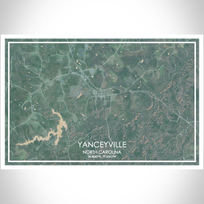 Yanceyville North Carolina Map Print Landscape Orientation in Afternoon Style With Shaded Background